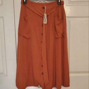Mystree Rust Colored Button Down Skirt with Tie NWT Size L